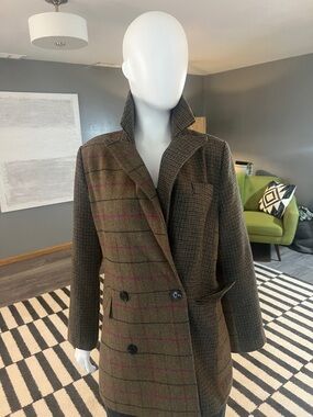 Avec Les Filles Two-Tone Brown Plaid Blazer Jacket